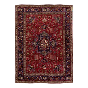 1960s Vintage Persian Tabriz Handmade Medallion Red Wool Rug