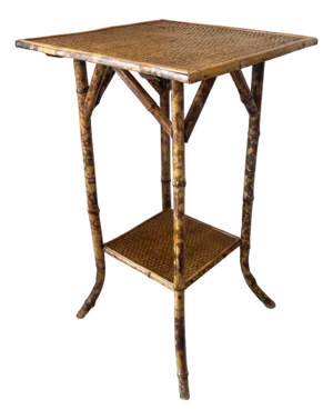 French Antique Tortoiseshell Bamboo & Woven Wicker Sde Table , C1900