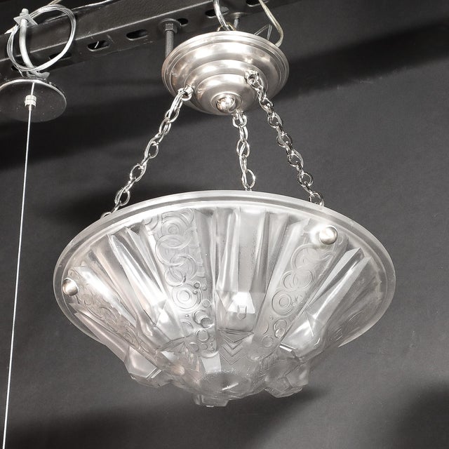1930s Stunning Art Deco Cubist Detailed Molded Glass Chandelier Signed Muller Freres For Sale - Image 12 of 18