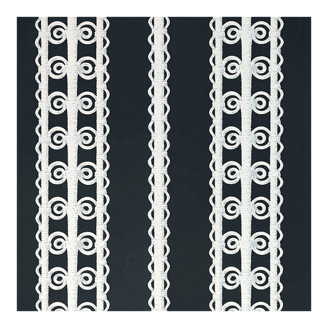Sample - Schumacher X Celerie Kemble Wicker Stripe Wallpaper in Licorice For Sale