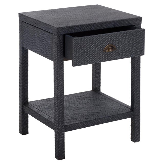Wood Apis Raffia 1 Drawer 1 Shelf Accent Table in Navy For Sale - Image 7 of 9