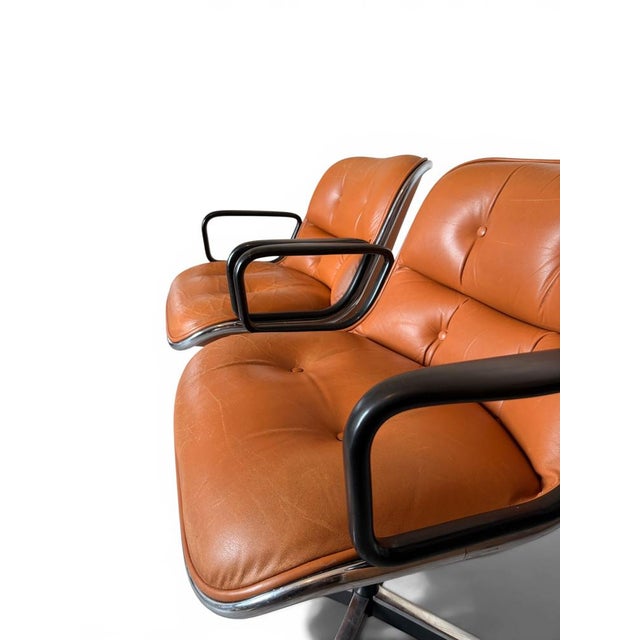 Vintage Camel Leather Executive Chairs by Charles Pollock for Knoll, 1970s, Set of 2 For Sale - Image 11 of 12