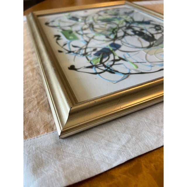 Framed Original Abstract Painting, Acrylic Mixed Media Art in Distressed Metallic Frame For Sale - Image 10 of 10