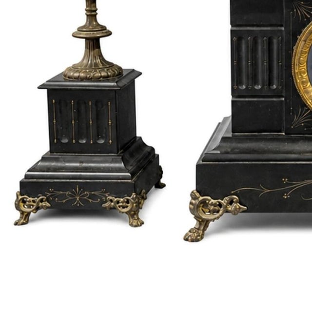Table Clock and Candelabra Garnish, 19th Century, Set of 3 For Sale - Image 3 of 6