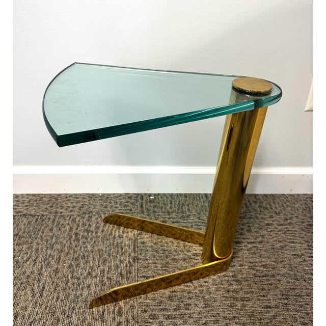 Postmodern Attributed to Leon Rosen Brass and Glass Wedge Drink Table 1970’s For Sale - Image 3 of 9