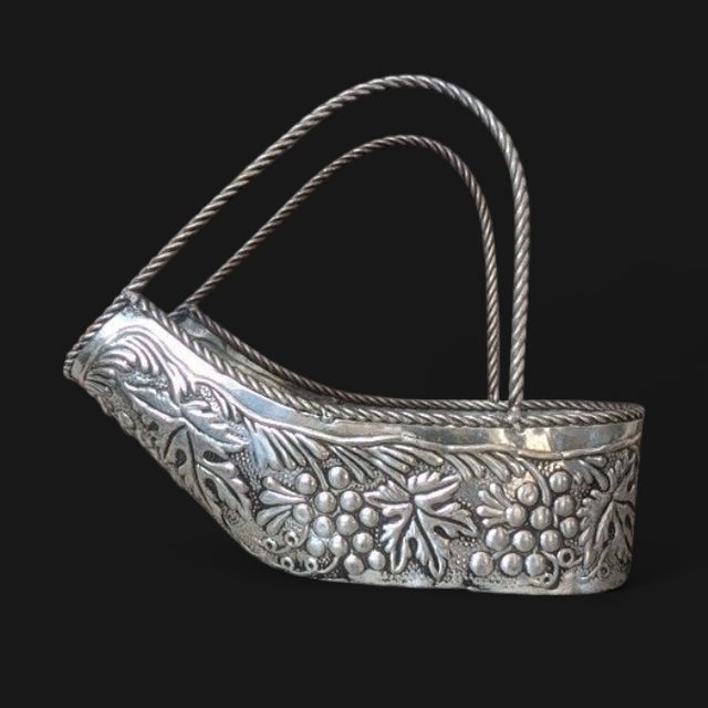 Mid 20th Century Vintage Silver Repousse French Style Wine Bottle Holder Carrier For Sale - Image 5 of 16