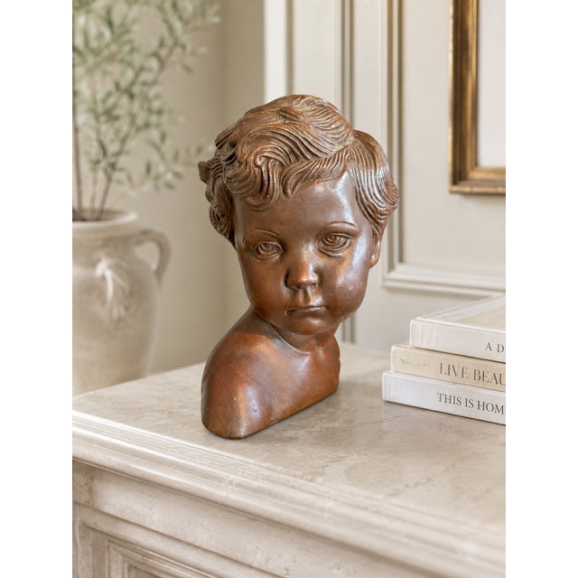 Brown Late 19thC French Brown Earthenware Child Bust - 1 Pc For Sale - Image 8 of 12