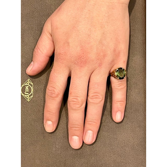5 Carat Natural Oval Green Tourmaline Cocktail Ring 18 Karat Yellow Gold For Sale - Image 18 of 18