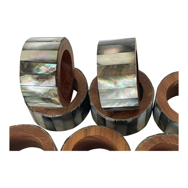 Gorgeous set of Coastal Vintage 8 pcs abalone shell napkin rings.