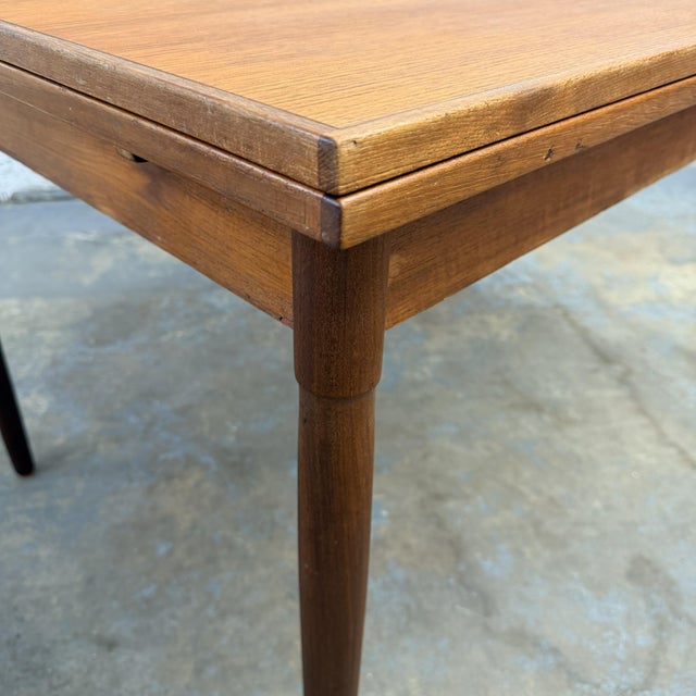 Brown Danish Modern Teak Dining Table With Hidden Extension Leaves, Circa 1960s For Sale - Image 8 of 8