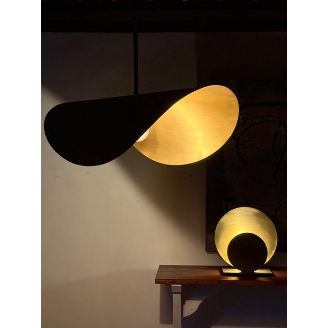 Handcrafted Vintage-Finish Bronze Pendant Lamp — Satin Interior — 80 Cm, Drop 80 Cm For Sale - Image 4 of 8