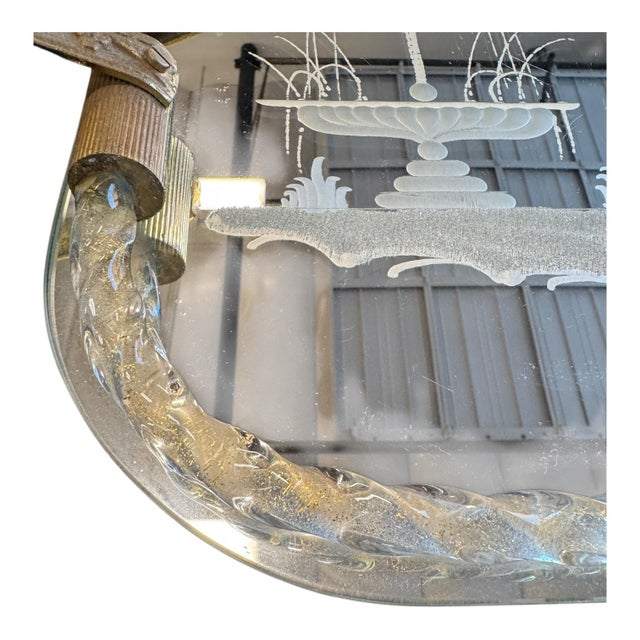 1950s Vintage Etched Glass Vanity & Serving Tray With Twisted Glass Handles For Sale - Image 5 of 5
