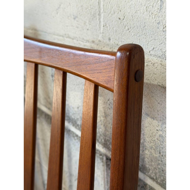 Teak Slat Back Dining Chairs Set of 6 in Black Upholstery Danish Mid-Century Modern 1970s For Sale - Image 10 of 12