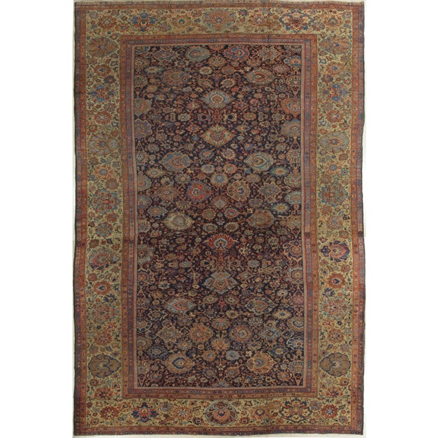 Late 19th Century Antique Persian Sultanabad Handmade Oriental Rug in Navy Blue, Rust, Gold For Sale - Image 10 of 10