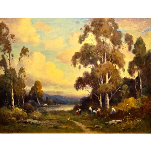 Alexis Matthew Podchernikoff "Picnic by the Pond" Santa Barbara Sunset - Monumental 1920s Oil Painting For Sale - Image 4 of 13