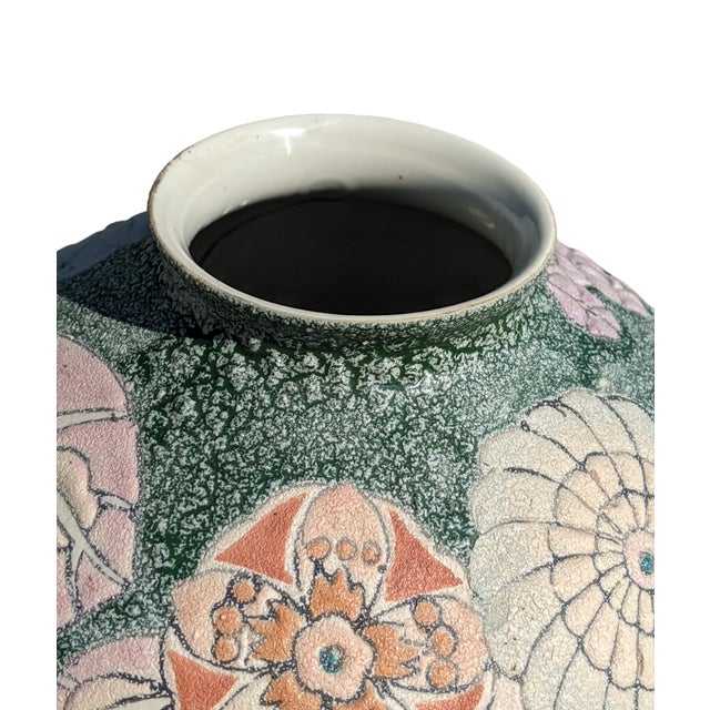 Vintage Chinoiserie Green Floral Hand Painted Asian Porcelain Vase ...