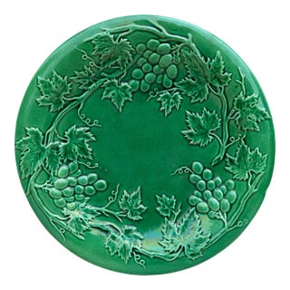 French Green Majolica Grapes Plate , Circa 1880 For Sale