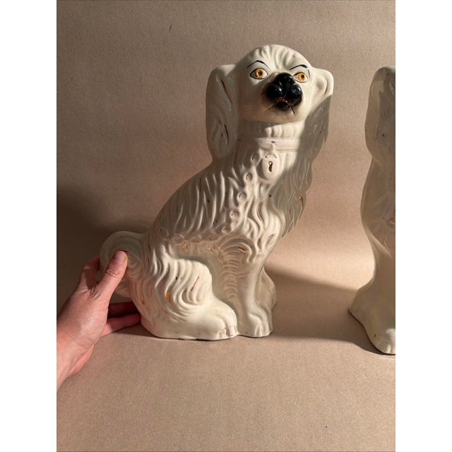 1850s Large 13.5” Tall Staffordshire Mantle Dogs a Pair For Sale - Image 10 of 11