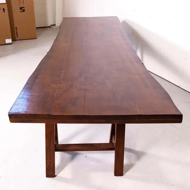 Brown Trestle Table, Made From Reclaimed 19th Century French Live Edge Cherrywood For Sale - Image 8 of 13