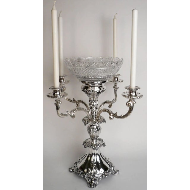 Victorian English Sheffield Plate Silver and Cut Crystal Epergne For Sale - Image 3 of 11