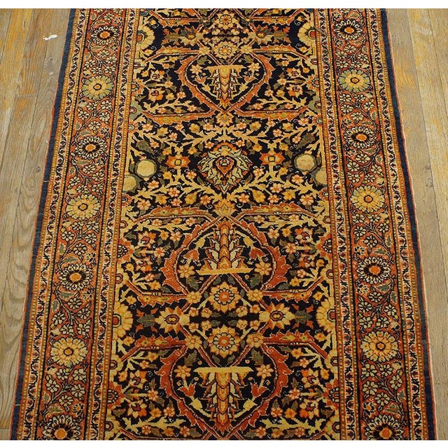 Traditional Navy Background With Medallion Pattern Antique Persian Tabriz Haji Jalili Runner For Sale - Image 4 of 7