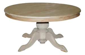 Large Antique Hardwood Limed Round Dining Table