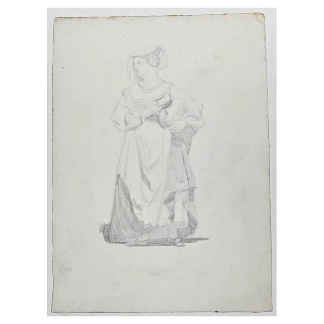 Adolphe Etienne Viollet-Le-Duc, Woman, Original Drawing on Paper, Mid 19th-Century For Sale