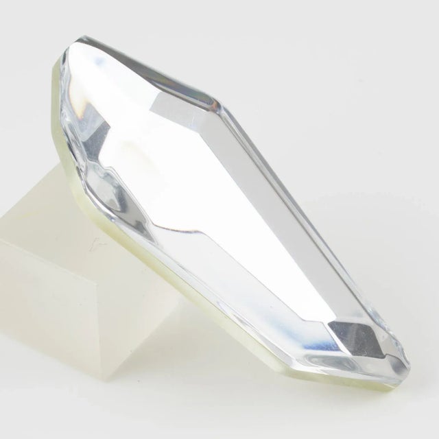 Plastic Kaso Oversized Silver Mirror Ice Cube Lucite Asymmetric Pin Brooch For Sale - Image 7 of 9