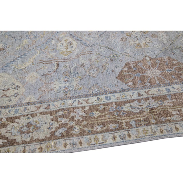 Gray Apadana's Artisan Collection Handmade Floral Gray Wool Rug For Sale - Image 8 of 9