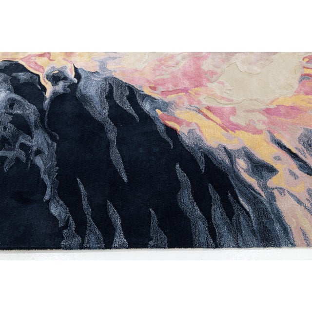 Abstract "Volcanic Ember" Modern Hand-Tufted Wool Rug – Navy, Pink, & Gold For Sale - Image 4 of 10