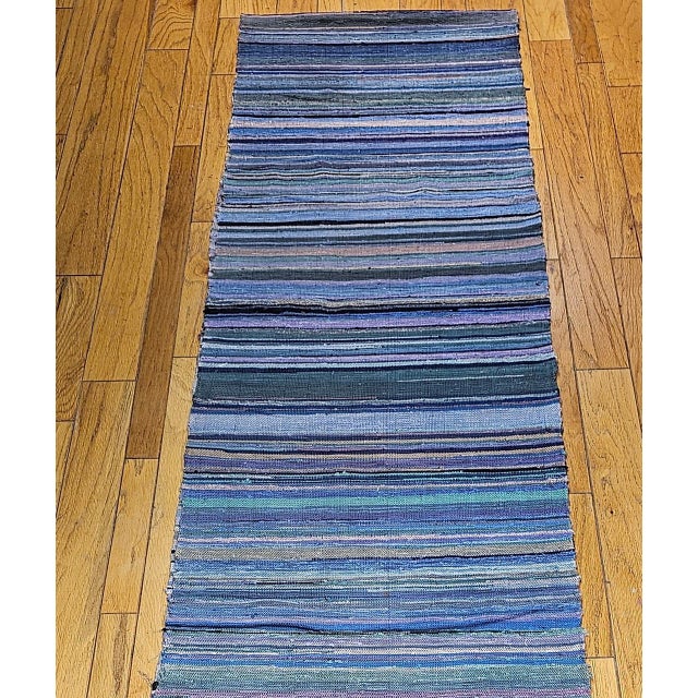 Antique American Amish Rag Runner, Handwoven Wool & Cotton, Stripe Pattern, 3x26 For Sale - Image 13 of 18