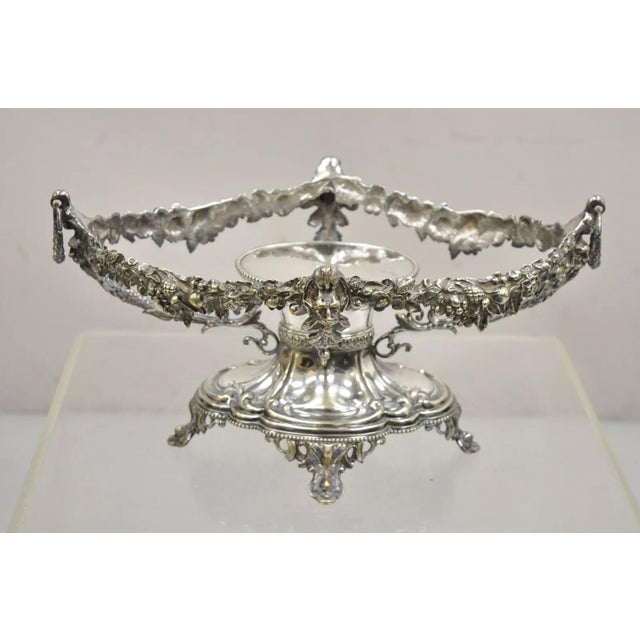 Antique French Victorian Silver Plated Figural Centerpiece Bowl Pedestal Base For Sale - Image 11 of 12