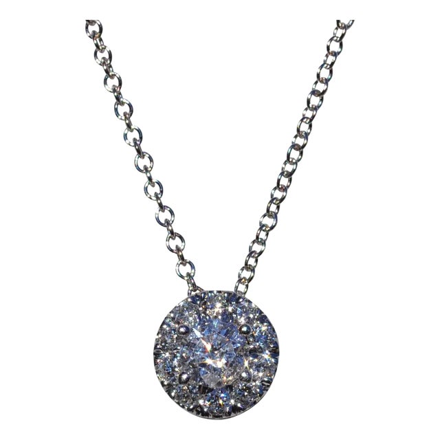 The Magley: Ladies 14K White Gold Diamond Halo Necklace For Sale