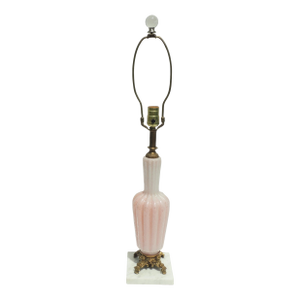 Vintage Mid Century Italian Pink Art Glass Brass & Marble Base Table Lamp