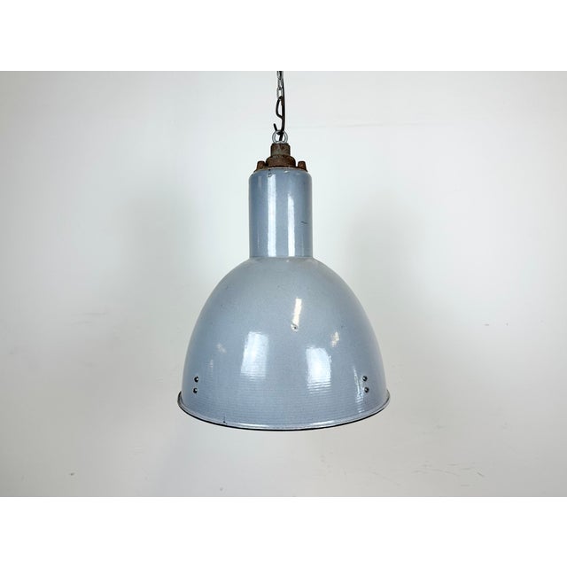 Bauhaus Industrial Grey Enamel Pendant Lamp, 1950s For Sale - Image 14 of 14
