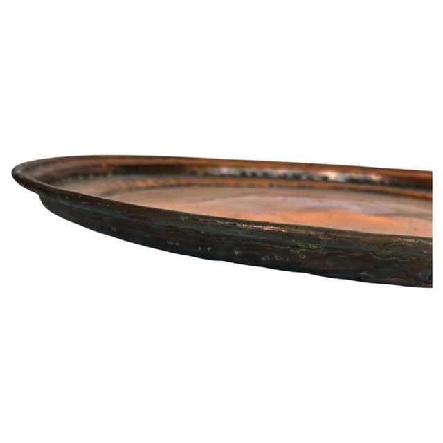 Large Antique Hand-Hammered Copper Tray with Fluted Border, 22 Inch For Sale - Image 15 of 17