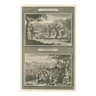 Pieter Mortier, Leah and the Mandrakes and Jacob Flees from Laban, 1700, Engraving For Sale