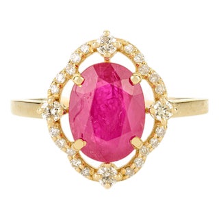 14k Gold Clover Diamond Estate 2.21 Ct Ruby Engagement Ring Size 7 For Sale