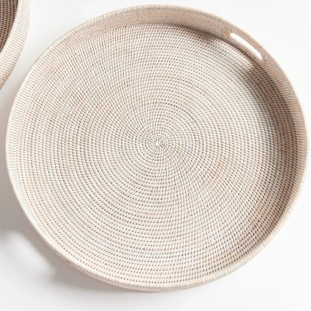 Burma Rattan Round Ottoman Trays Large, Set Of 2 For Sale - Image 4 of 4