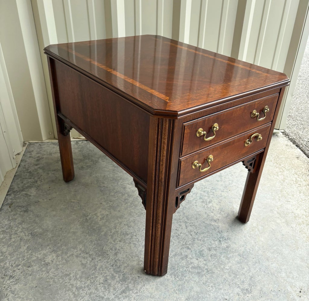 1970s Lane Altavista Mahogany Inlaid Chippendale One Drawer End