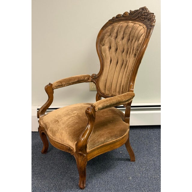 Wood Late 19th Century Carved Victorian Walnut Parlor Chairs For Sale - Image 7 of 12