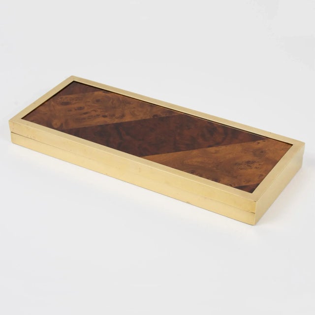 Mid-Century Modern Montagnani Italy Gilded Metal and Wood Marquetry Box For Sale - Image 3 of 8