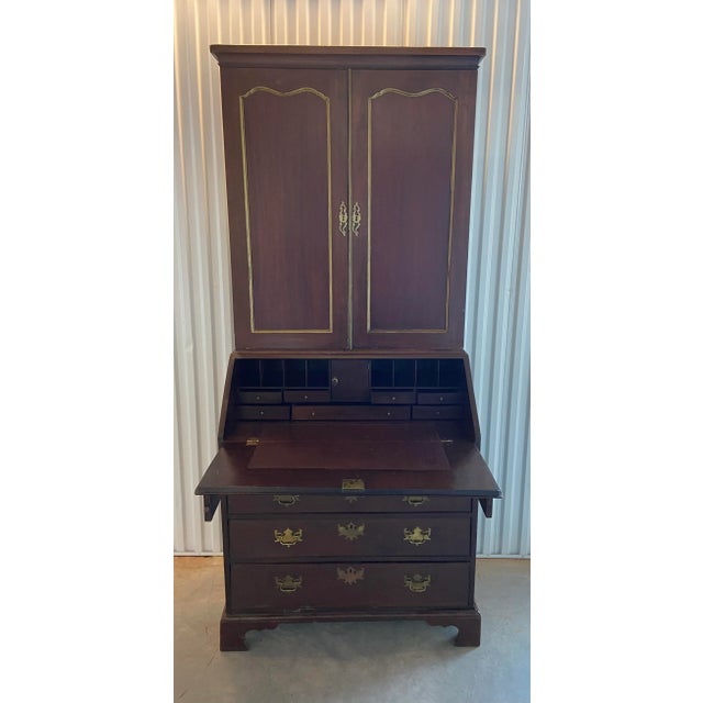 Coffee 18th Century English Made in England Chippendale Mahogany Secretary Desk With Leather Top For Sale - Image 8 of 12