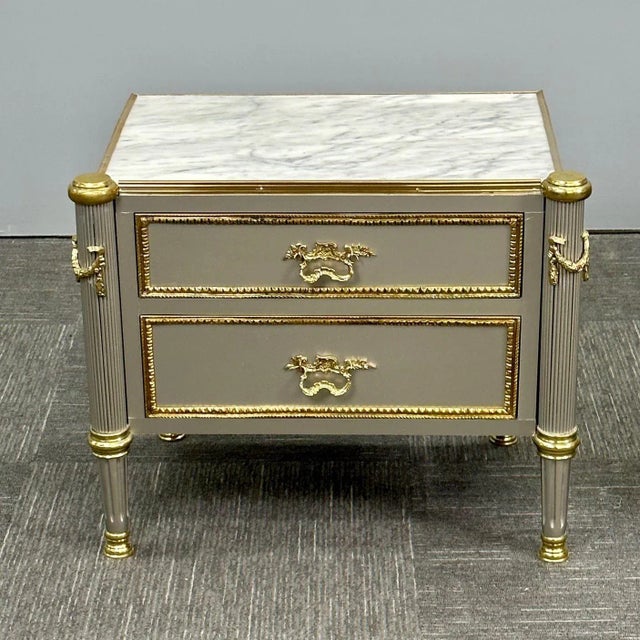 Early 21st Century John Vesey Style, Hollywood Regency, Nightstands, Steel, Bronze, Marble, 2023 For Sale - Image 5 of 13