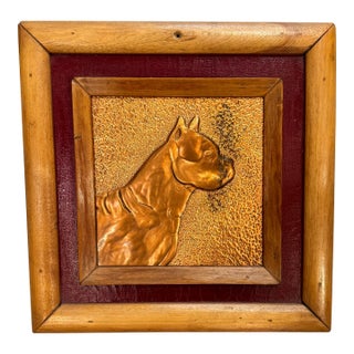 Vintage Hand Hammered Copper Repousse Plaque of a Boxer Portrait For Sale