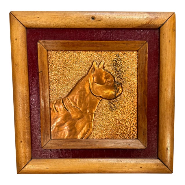 Vintage Hand Hammered Copper Repousse Plaque of a Boxer Portrait For Sale