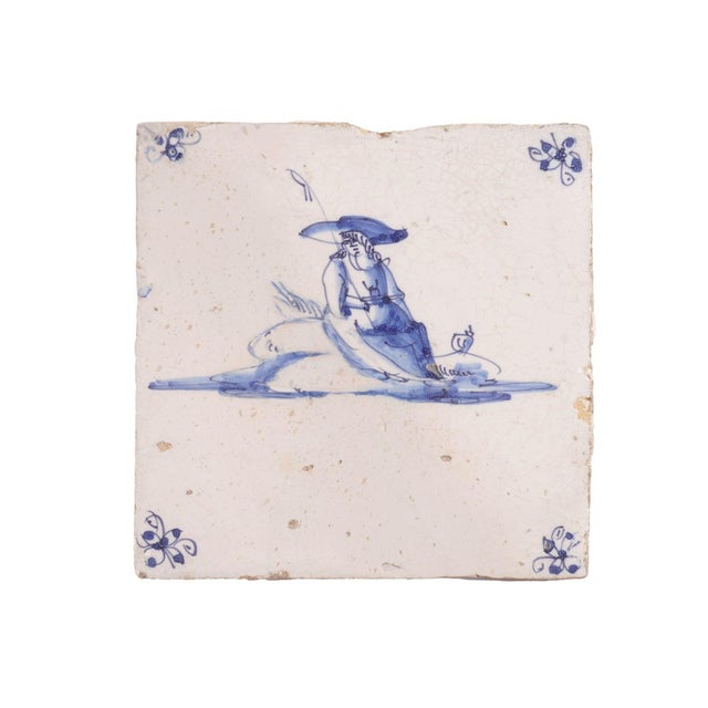 Set of 6 Delft Cobalt Blue Figural Faience Tiles, C. 1650 For Sale - Image 14 of 18