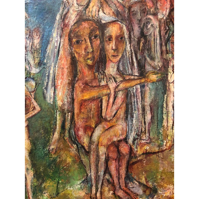 1950s Sabina Teichman, Abstract Procession Jewish Wedding Chuppah Oil Painting Modernist Judaica, c.1950s For Sale - Image 5 of 8