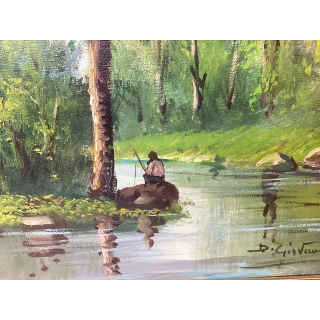 1950s 1950s Painting Fisherman on Side of River Oil on Canvas Signed, D. Giovanni., Framed For Sale - Image 5 of 8