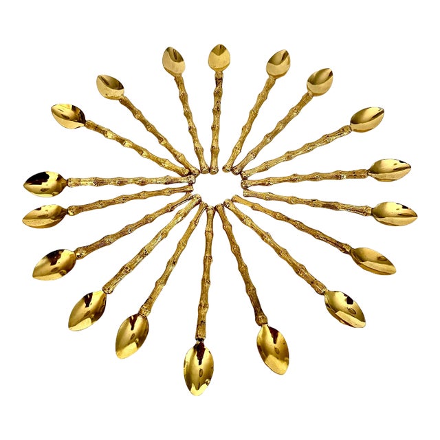 Vintage Gold Bamboo Demitasse Spoons - Set of 18 For Sale